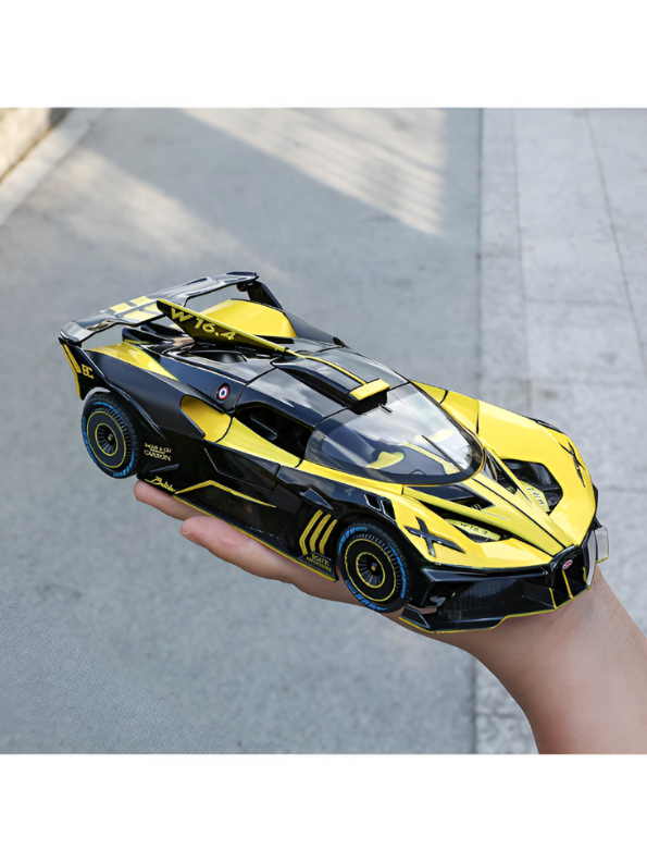 Bugatti Bolide Diecast Model Car – Yellow Scale 1:24 With Smoke Zinc Alloy Diecast Car Collectible for Kids and Adults LMI15527