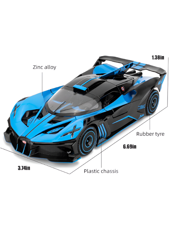 Bugatti Bolide Diecast Model Car – Blue Scale 1:24 With Smoke Zinc Alloy Diecast Car Collectible for Kids and Adults LMI15527