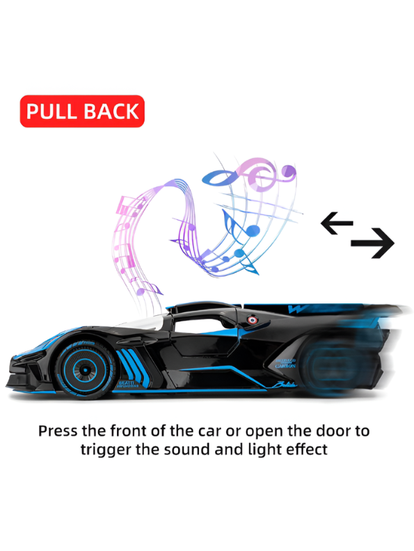 Bugatti Bolide Diecast Model Car – Blue Scale 1:24 With Smoke Zinc Alloy Diecast Car Collectible for Kids and Adults LMI15527