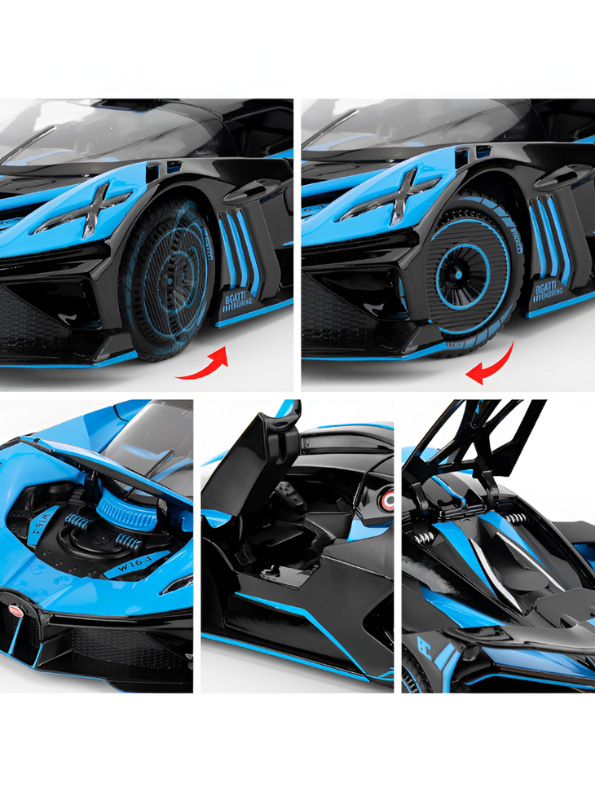 Bugatti Bolide Diecast Model Car – Blue Scale 1:24 With Smoke Zinc Alloy Diecast Car Collectible for Kids and Adults LMI15527