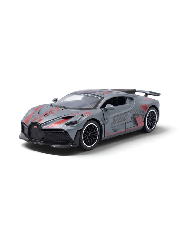 Bugatti Divo Grey 1:32 Pull-Back Toy Supercar with Lights and Sound - Diecast Metal Model.