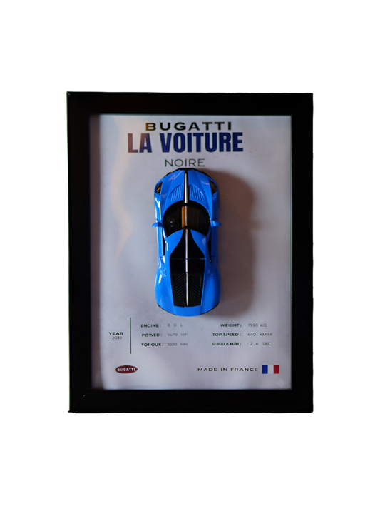 Bugatti La Voiture Noire 3D Frame Diecast Car – Premium Hyper car Collectible Blue.