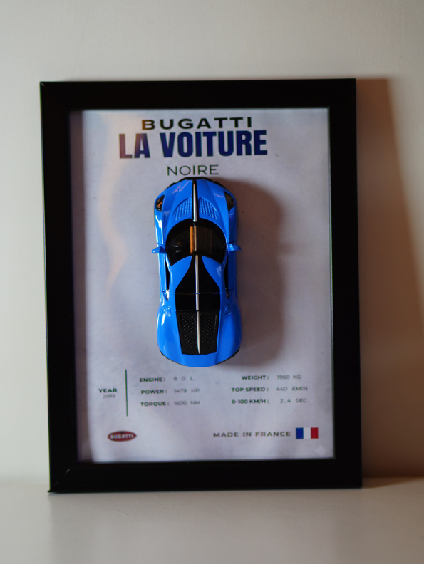 Bugatti La Voiture Noire 3D Frame Diecast Car – Premium Hyper car Collectible Blue.