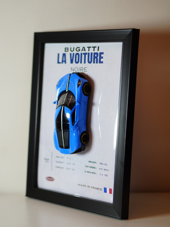 Bugatti La Voiture Noire 3D Frame Diecast Car – Premium Hyper car Collectible Blue.