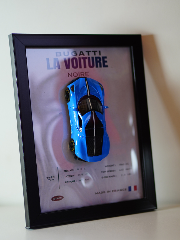 Bugatti La Voiture Noire 3D Frame Diecast Car – Premium Hyper car Collectible Blue.