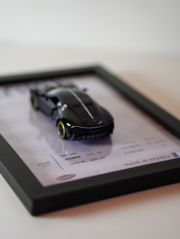 Bugatti La Voiture Noire 3D Frame Diecast Model Car – Luxury Hypercar Wall Display Collectible.