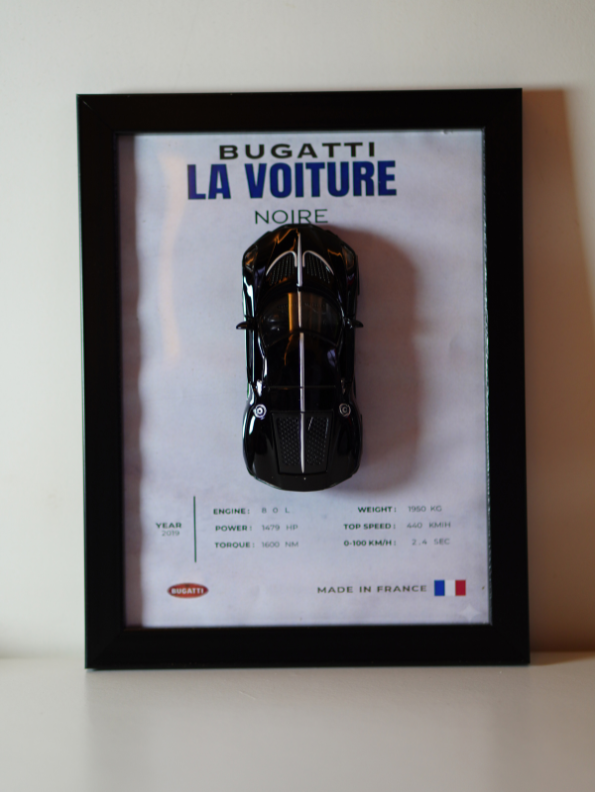 Bugatti La Voiture Noire 3D Frame Diecast Model Car – Luxury Hypercar Wall Display Collectible.