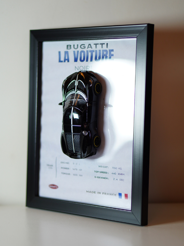 Bugatti La Voiture Noire 3D Frame Diecast Model Car – Luxury Hypercar Wall Display Collectible.