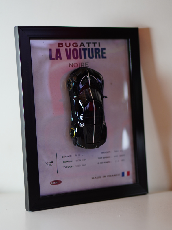 Bugatti La Voiture Noire 3D Frame Diecast Model Car – Luxury Hypercar Wall Display Collectible.