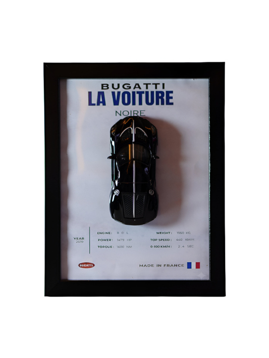 Bugatti La Voiture Noire 3D Frame Diecast Model Car – Luxury Hypercar Wall Display Collectible.