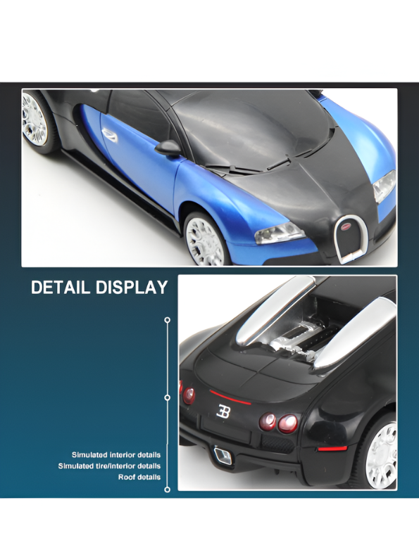 Bugatti Veyron Remote Control RC Car with Lights & Smooth Steering Blue LMI8612.