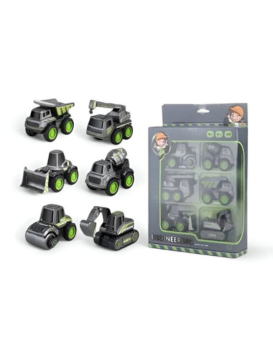 Green - BuildPro – Engineering Construction Vehicle Set for Kids | Pack of 6 Pull-Back Trucks & JCBs for Creative Play & Learning LMI14063.