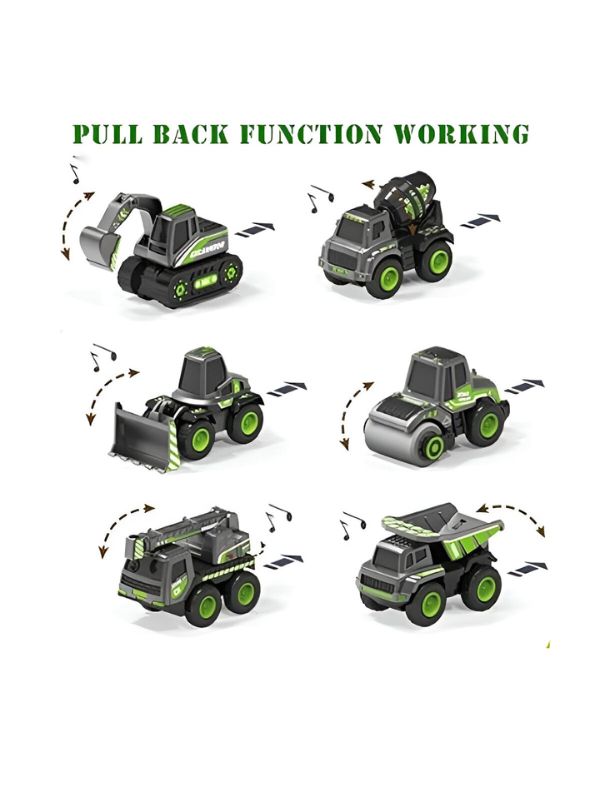 Green - BuildPro – Engineering Construction Vehicle Set for Kids | Pack of 6 Pull-Back Trucks & JCBs for Creative Play & Learning LMI14063.