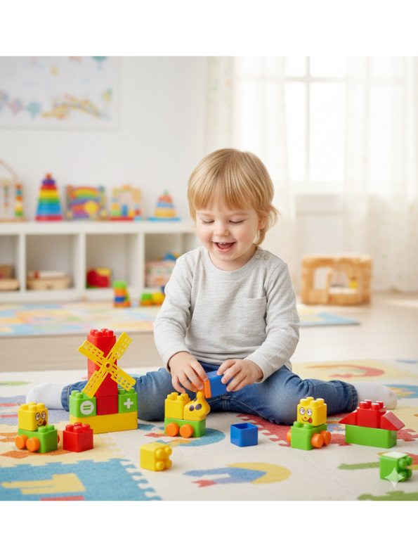 Learn with Fun 40-Piece Building Blocks Set for Toddlers – Educational STEM Toy with Giraffe, Windmill, Numbers & Symbols – Colorful Mega Construction Bricks for Preschool Boys & Girls LMI7591