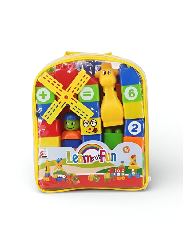 Learn with Fun 40-Piece Building Blocks Set for Toddlers – Educational STEM Toy with Giraffe, Windmill, Numbers & Symbols – Colorful Mega Construction Bricks for Preschool Boys & Girls LMI7591