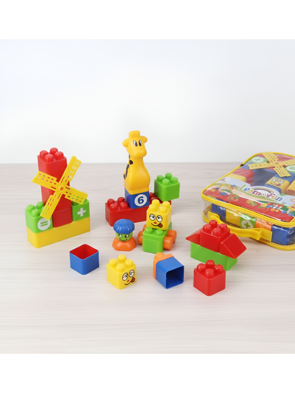 Learn with Fun 40-Piece Building Blocks Set for Toddlers – Educational STEM Toy with Giraffe, Windmill, Numbers & Symbols – Colorful Mega Construction Bricks for Preschool Boys & Girls LMI7591