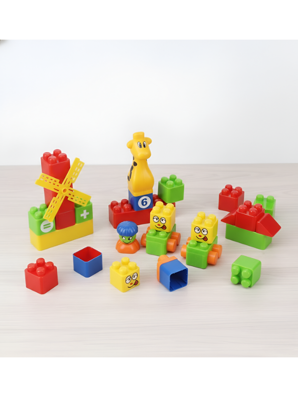 Learn with Fun 40-Piece Building Blocks Set for Toddlers – Educational STEM Toy with Giraffe, Windmill, Numbers & Symbols – Colorful Mega Construction Bricks for Preschool Boys & Girls LMI7591