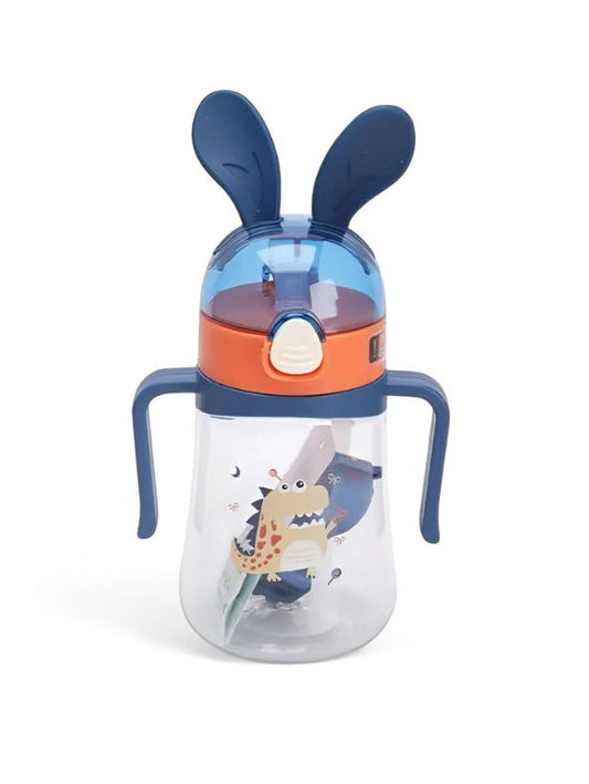 Blue - Bunny Ears Cartoon Water Bottle – 350ml Cute Leakproof Sipper with Straw for Kids NOV640.
