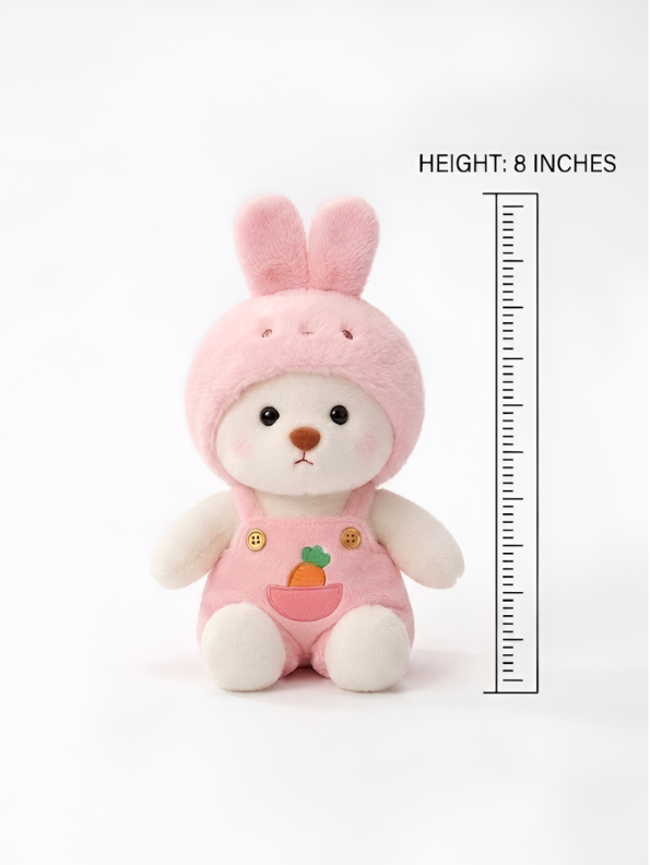 Bunny Rabbit Plushie with Pink Romper & Carrot Pocket - 8" Fluffy Soft Collectible Stuffed Toy ST15739