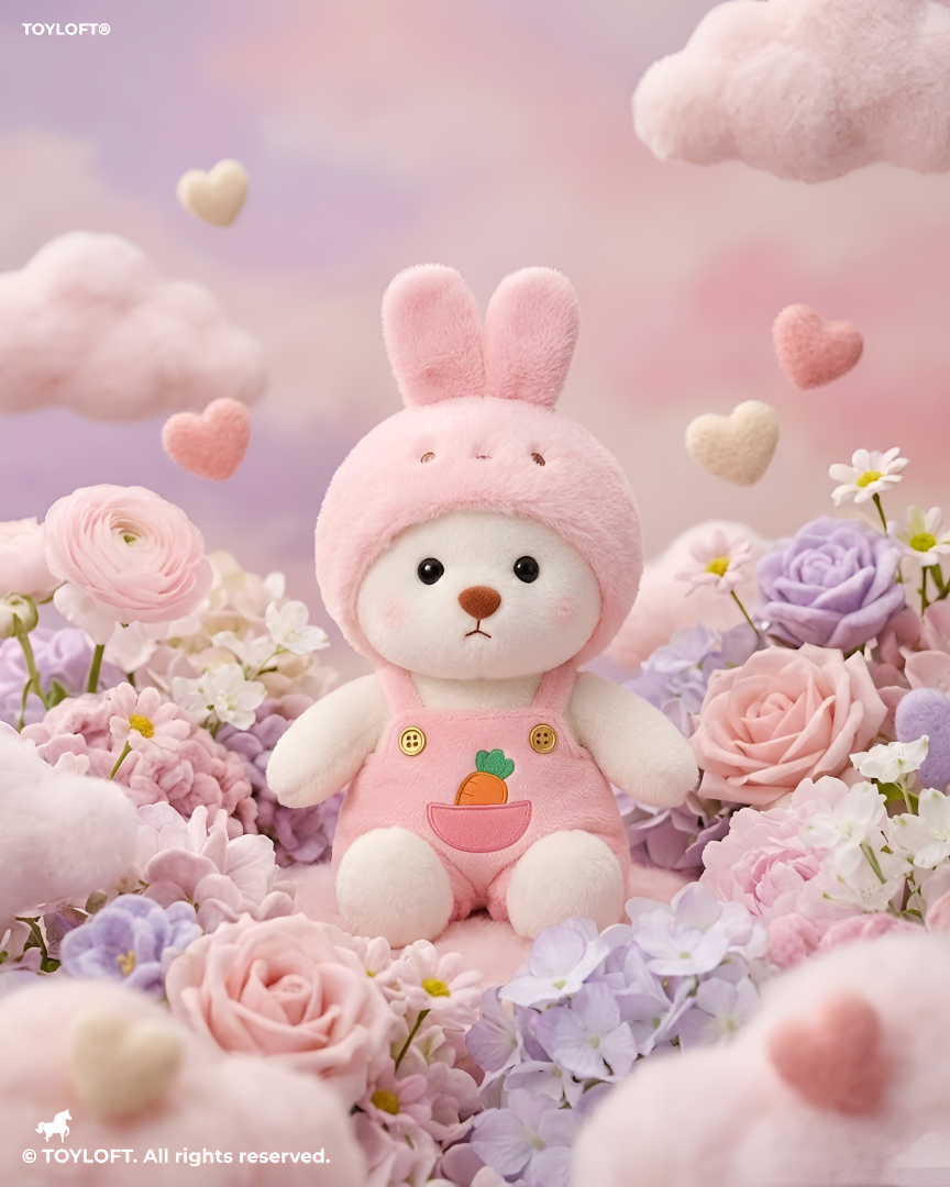 Bunny Rabbit Plushie with Pink Romper & Carrot Pocket - 8" Fluffy Soft Collectible Stuffed Toy ST15739