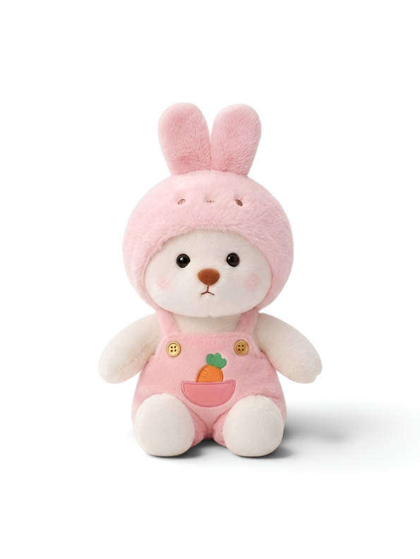 Bunny Rabbit Plushie with Pink Romper & Carrot Pocket - 8" Fluffy Soft Collectible Stuffed Toy ST15739