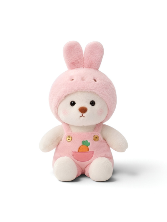 Bunny Rabbit Plushie with Pink Romper & Carrot Pocket - 8" Fluffy Soft Collectible Stuffed Toy ST15739