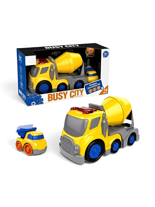 Busy City Construction Toy Set: Large Cement Mixer Truck and Mini Dumper Car for Toddlers LMI13342