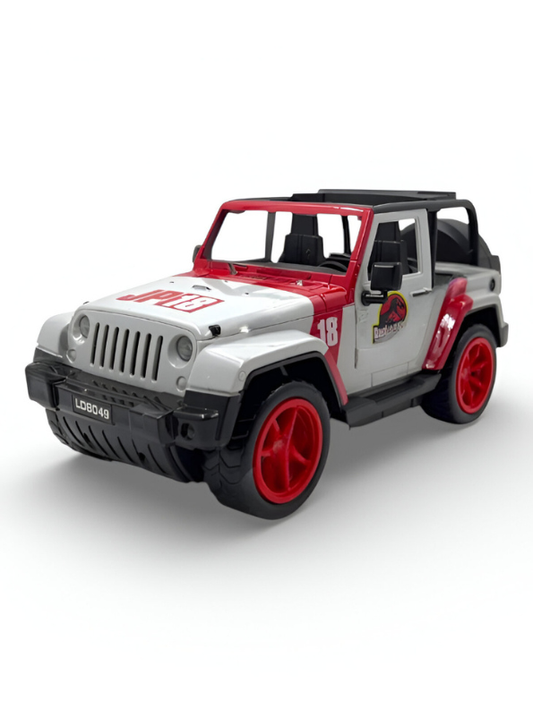 Jurassic Park Jeep Wrangler Toy Car – Red & White JP18 Edition 1:24 Scale LMI12059.