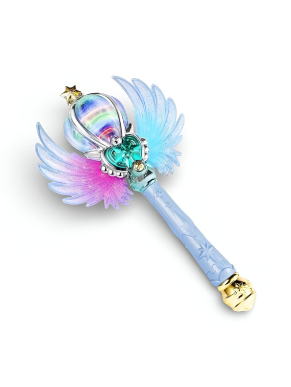 Blue Glittering Fairy Princess Magic Wand for Kids – Light-Up Musical Scepter with Angel Wings, Rotating Rainbow Ball & Sparkle Effects LMI15816