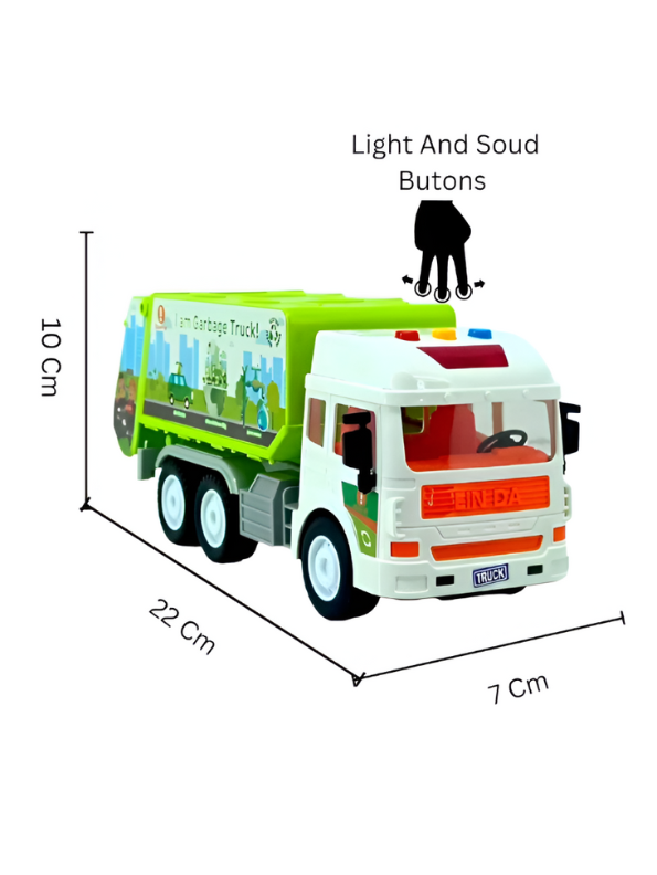 Friction Powered Garbage Truck Toy with Lights & Sounds – Green Eco-Friendly Recycling Truck for Kids LMI11034.
