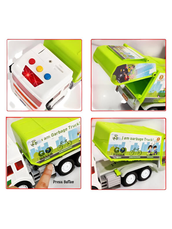 Friction Powered Garbage Truck Toy with Lights & Sounds – Green Eco-Friendly Recycling Truck for Kids LMI11034.