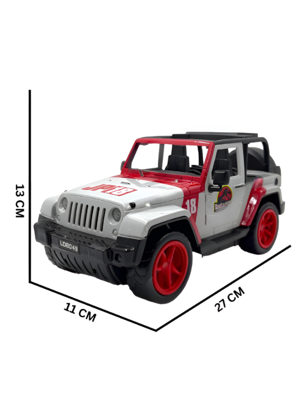 Jurassic Park Jeep Wrangler Toy Car – Red & White JP18 Edition 1:24 Scale LMI12059.