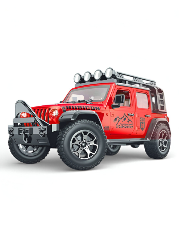 Red 1:16 Scale Yellow Off-Road Jeep Rubicon Toy – 4x4 Friction Powered Truck with Roof Rack, Lights & Sound for Kids 3+ LMI15711
