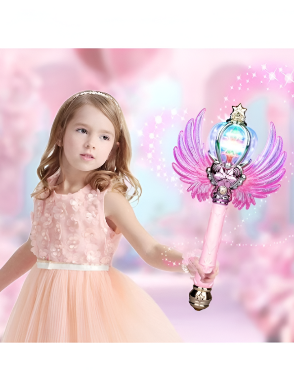 Glittering Fairy Princess Magic Wand for Kids – Light-Up Musical Scepter with Angel Wings, Rotating Rainbow Ball & Sparkle Effects LMI15816