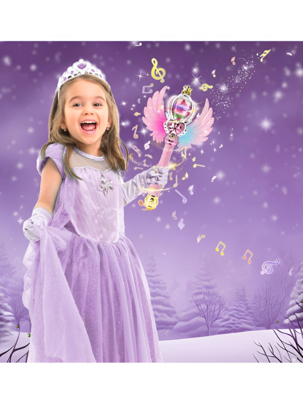 Glittering Fairy Princess Magic Wand for Kids – Light-Up Musical Scepter with Angel Wings, Rotating Rainbow Ball & Sparkle Effects LMI15816