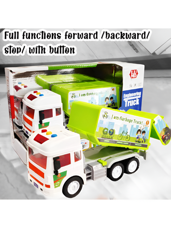 Friction Powered Garbage Truck Toy with Lights & Sounds – Green Eco-Friendly Recycling Truck for Kids LMI11034.