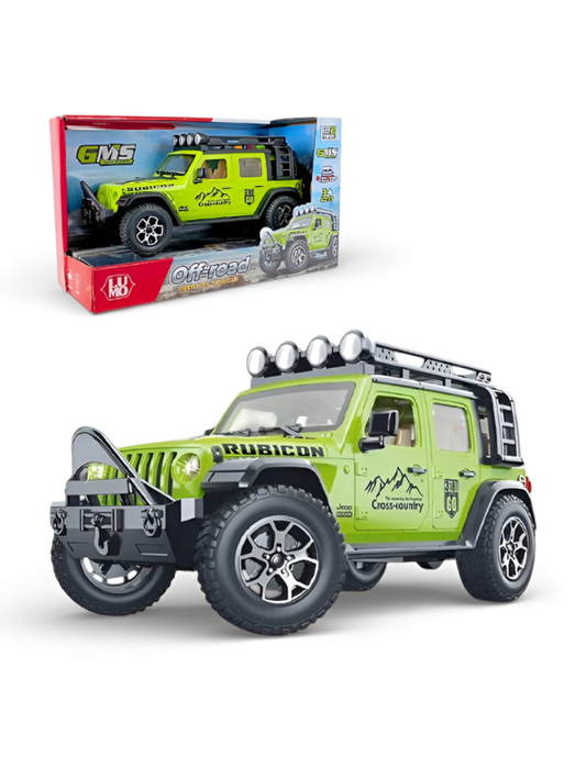 Green 1:16 Scale Yellow Off-Road Jeep Rubicon Toy – 4x4 Friction Powered Truck with Roof Rack, Lights & Sound for Kids 3+ NX15711