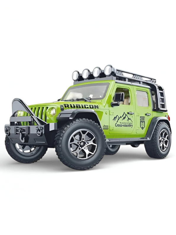 Green 1:16 Scale Yellow Off-Road Jeep Rubicon Toy – 4x4 Friction Powered Truck with Roof Rack, Lights & Sound for Kids 3+ NX15711