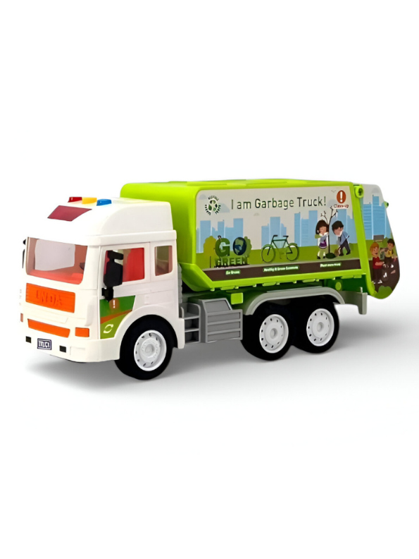 Friction Powered Garbage Truck Toy with Lights & Sounds – Green Eco-Friendly Recycling Truck for Kids LMI11034.