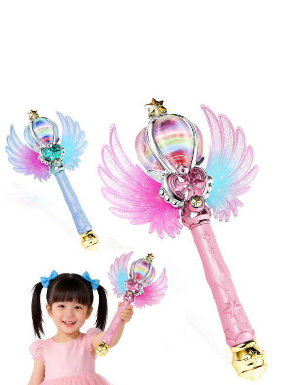 Glittering Fairy Princess Magic Wand for Kids – Light-Up Musical Scepter with Angel Wings, Rotating Rainbow Ball & Sparkle Effects LMI15816