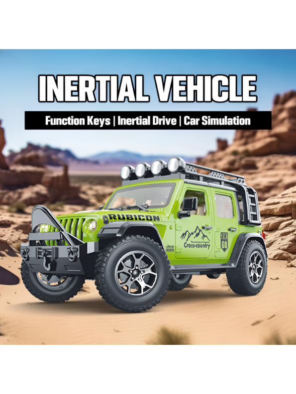 Green 1:16 Scale Yellow Off-Road Jeep Rubicon Toy – 4x4 Friction Powered Truck with Roof Rack, Lights & Sound for Kids 3+ NX15711