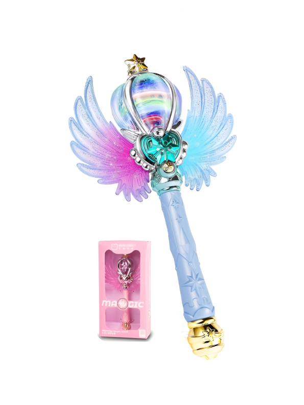 Blue Glittering Fairy Princess Magic Wand for Kids – Light-Up Musical Scepter with Angel Wings, Rotating Rainbow Ball & Sparkle Effects LMI15816