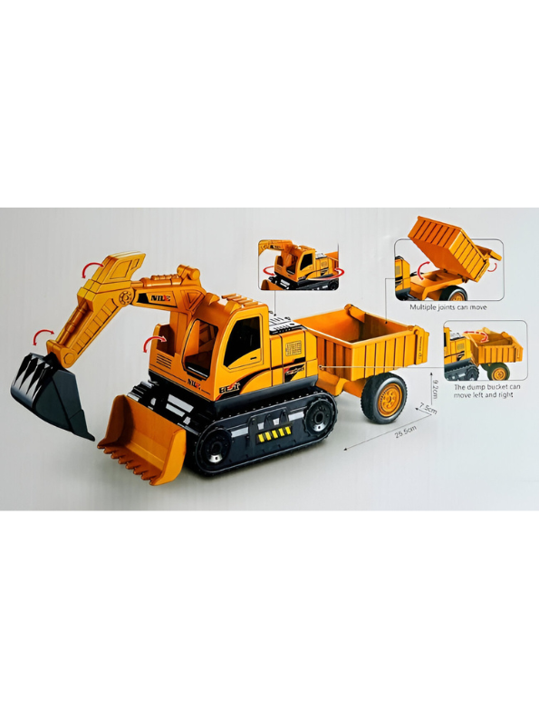 3-in-1 Kids Construction Toy Set with Excavator, Bulldozer & Dump Truck Trailer – Friction Powered Vehicles, Model LMI15454