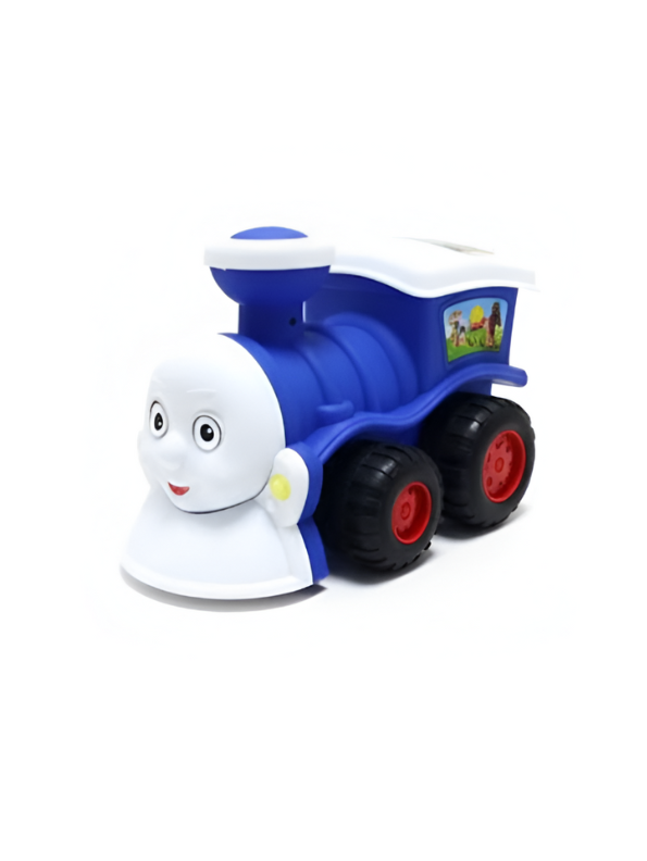 Cartoon Toy Train for Toddlers with Smile Face – Friction Powered Steam Engine with Large Red Wheels LMI5350.
