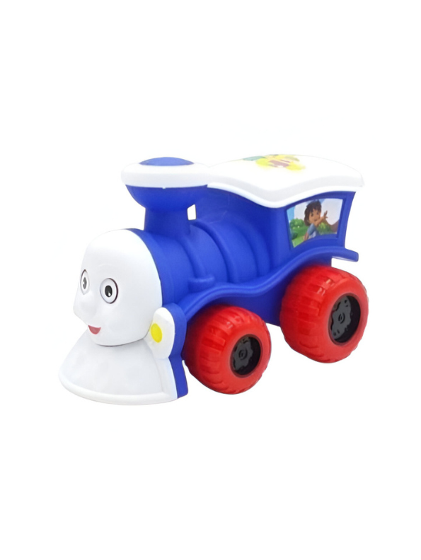 Cartoon Toy Train for Toddlers with Smile Face – Friction Powered Steam Engine with Large Red Wheels LMI5350.