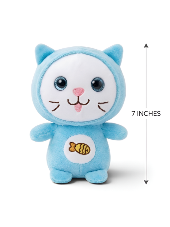 Cat Plush Toy – 7-Inch Blue Cute Stuffed Animal Kitten with Fish Embroidery for Kids ST11931