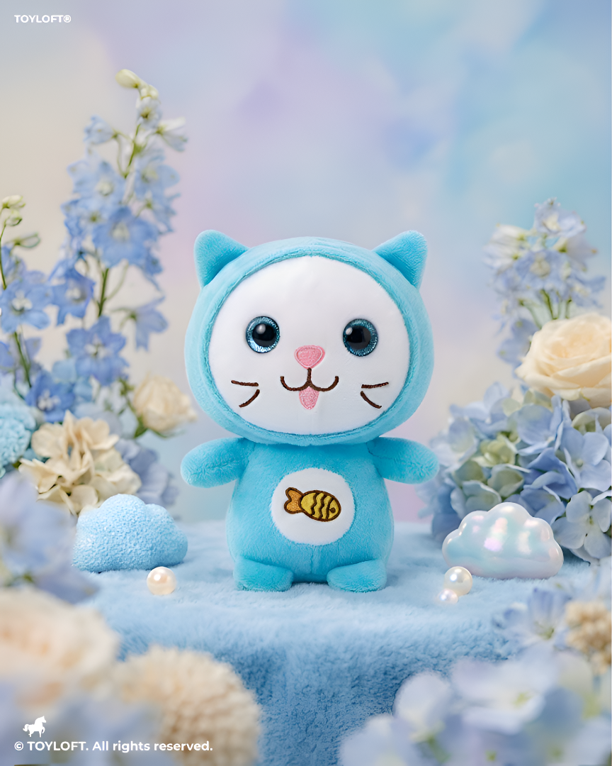 Cat Plush Toy – 7-Inch Blue Cute Stuffed Animal Kitten with Fish Embroidery for Kids ST11931