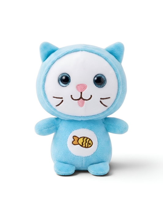 Cat Plush Toy – 7-Inch Blue Cute Stuffed Animal Kitten with Fish Embroidery for Kids ST11931