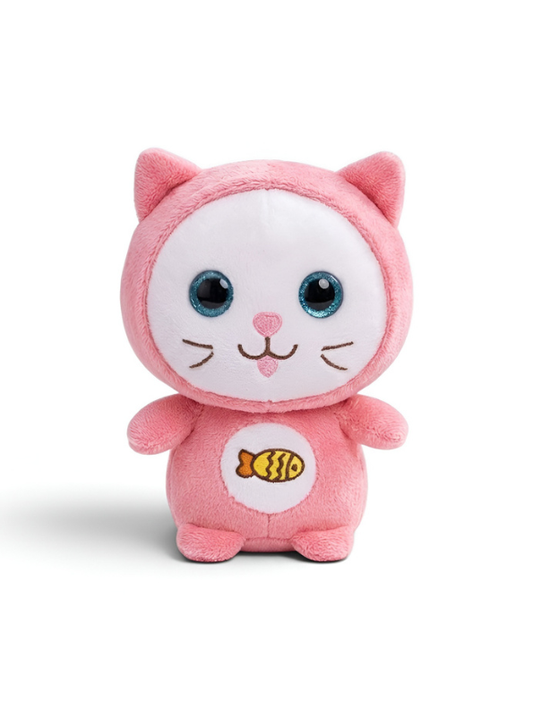 Cat Plush Toy – 7-Inch Pink Cute Stuffed Animal Kitten with Fish Embroidery for Kids ST11931
