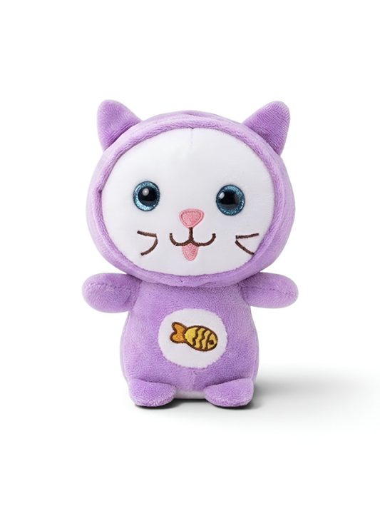 Cat Plush Toy – 7-Inch Purple Cute Stuffed Animal Kitten with Fish Embroidery for Kids ST11931